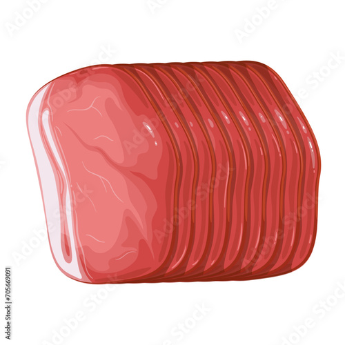 Prosciutto slices vector illustration. Cartoon isolated stack of cured pork meat thin pieces with fat, jamon product for eating, delicious delicatessen hamon, prosciutto in Mediterranean cuisine