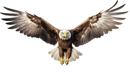 Bald american Eagle Isolated on White Background, Adult Flying Eagle Isolated on White Background