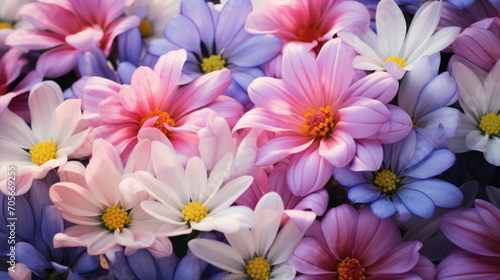 Colorful flowers background. Close-up of beautiful multicolored flowers.
