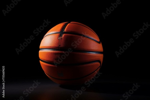 Vibrant orange basketball on dark surface. Generative AI © Iridessa