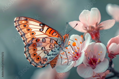 Closeup view on beautiful flowers and butterfly