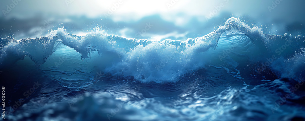 Symphony of ocean waves in shades of blue, creating a serene and tranquil background reminiscent of a calm sea