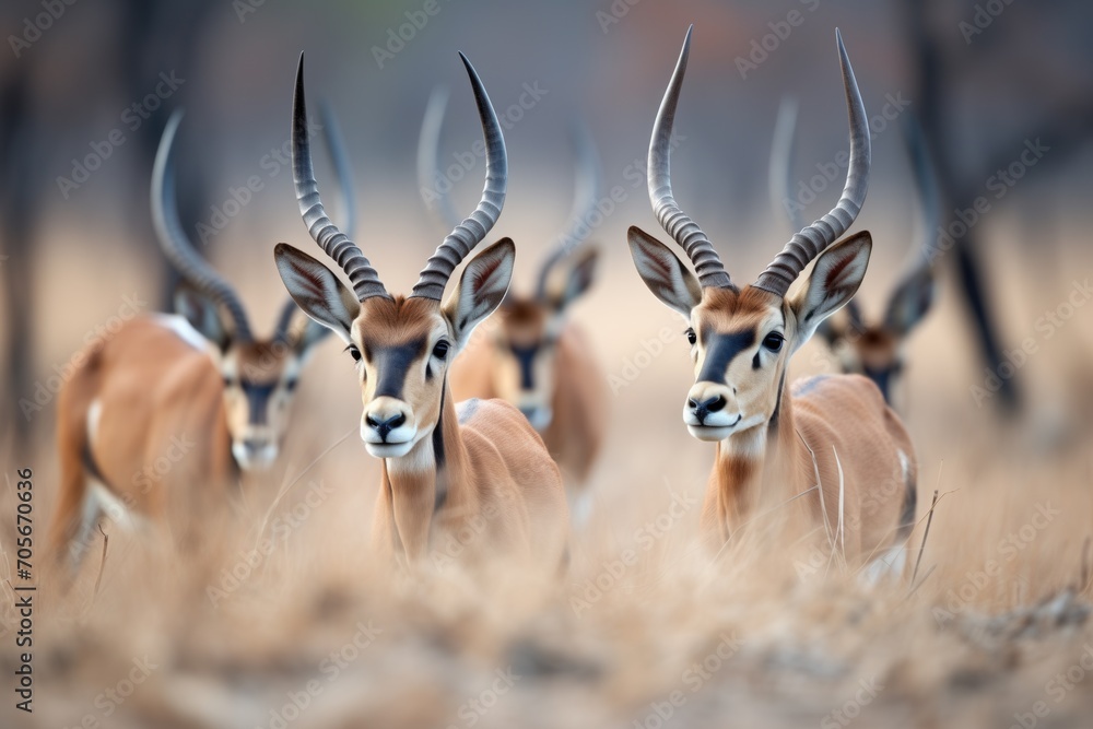 sable antelopes in a line following a game trail sable antelopes in a line following a game trail