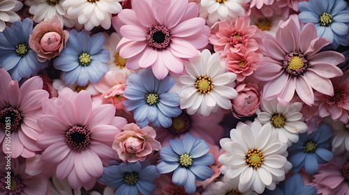 Colorful daisies as background  top view. Floral pattern.