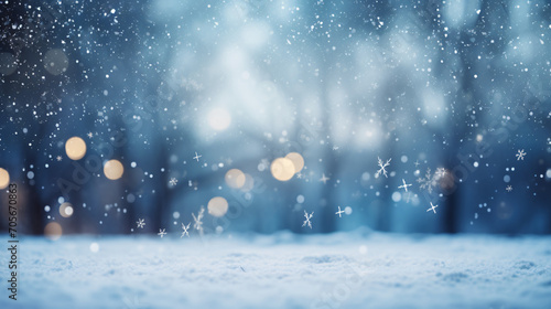 Winter wonderland with falling snowflakes and bokeh © Black