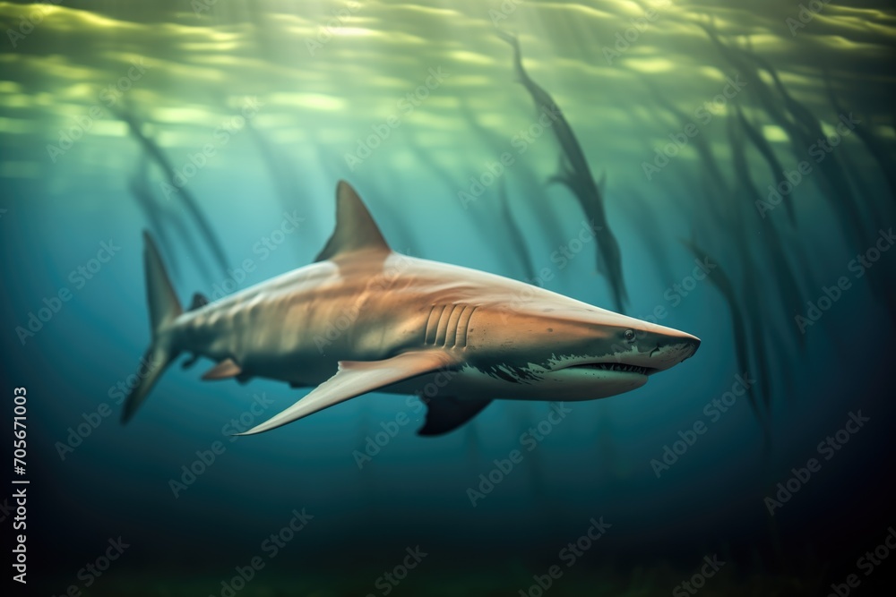 Fototapeta premium tiger shark prowling in murky depths
