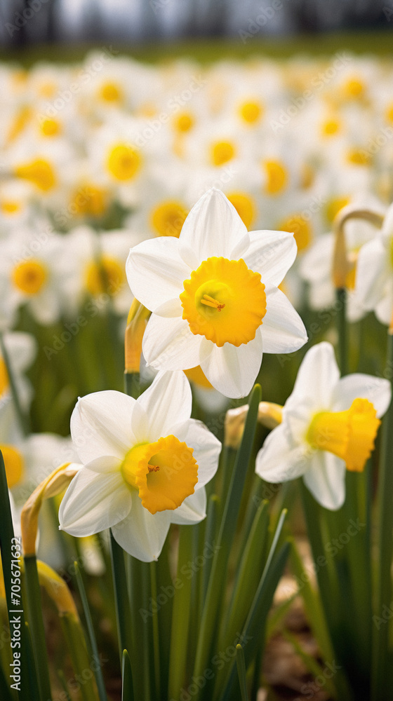 Narcissus flowers in a field on a sunny spring day. Narcissus flowers in a field on a sunny spring day.