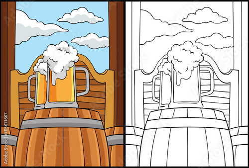 Cowboy Beer Barrel Coloring Colored Illustration