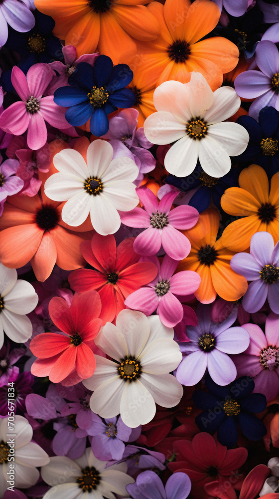 Colorful daisies background. Multicolored flowers background.
