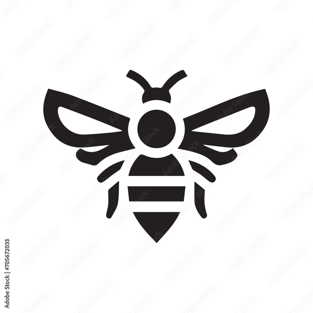 Black and White Graphic Illustration of a Stylized Bee Icon Black and White Graphic Illustration of a Stylized Bee Icon