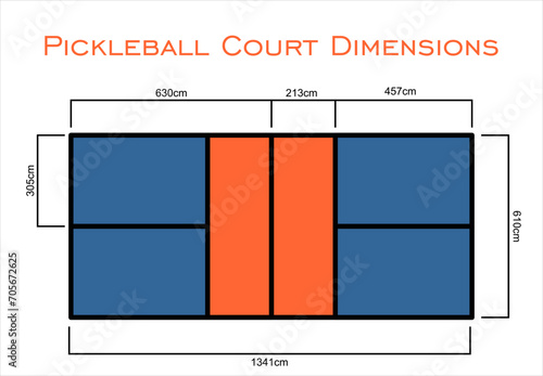 Universal Pickleball Court Dimensions size measurements  in centimeter  top view