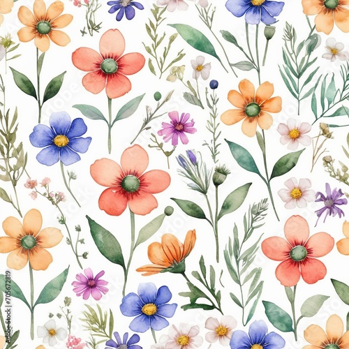 Seamless Pattern with Watercolor Wild Flowers  High-Quality Vector Art