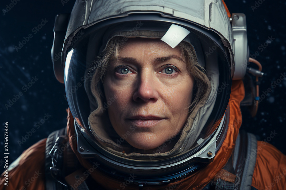 Generative AI picture of astronaut spaceman woman do space walk working space station in outer space futurism Generative AI picture of astronaut spaceman woman do space walk working space station in outer space futurism