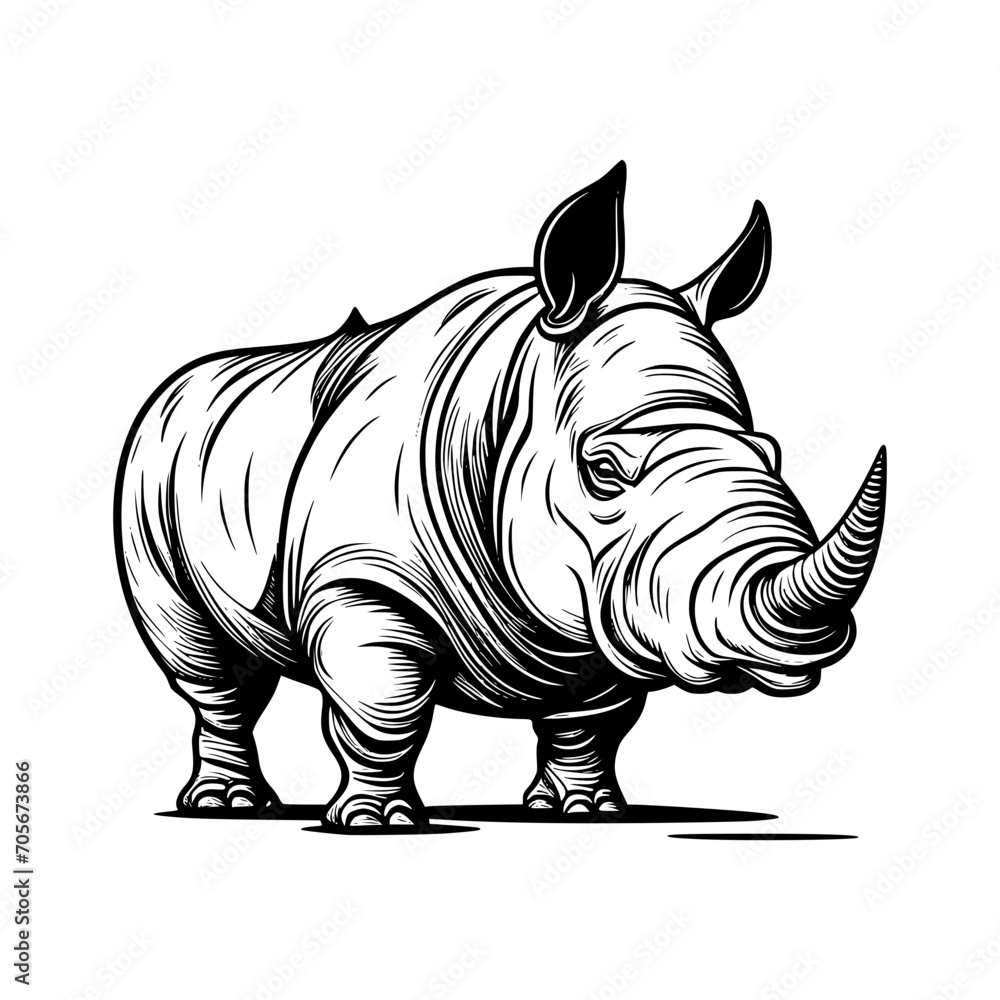 rhino isolated on white Rhinoceros Vector Illustration
