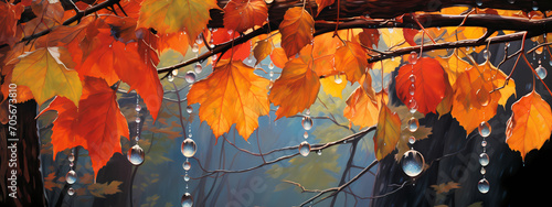 Autumn's Glistening Gems: Raindrops on Fall Foliage