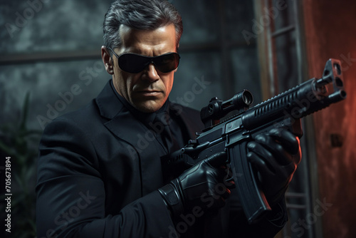 Generative AI picture of secret agent spy person modern film style killer detective soldier