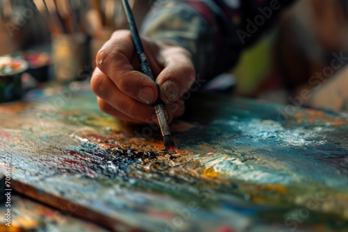 Creative Therapy: Close-up of Artist's Hand Painting on Canvas