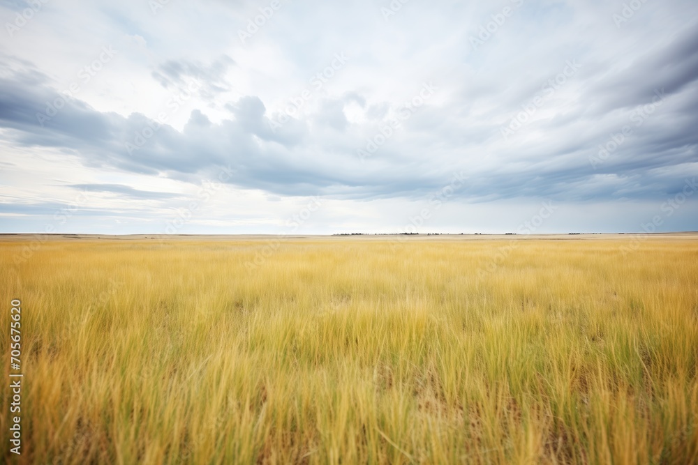 vast grassland with storm clouds gathering above