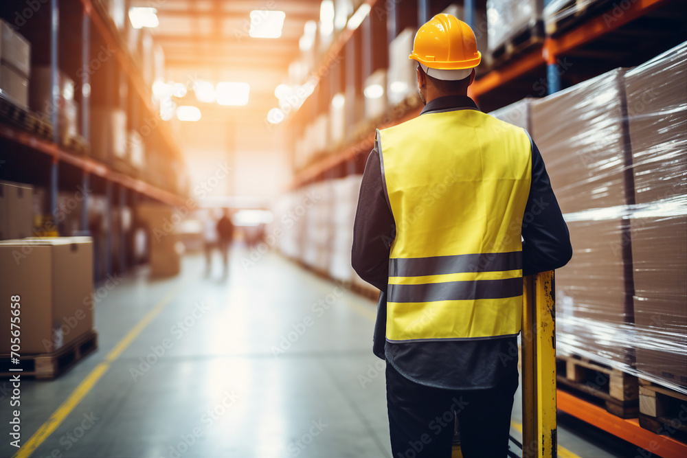 Generative ai image of employee at industrial enterprise postman sorting boxes in a post office Generative ai image of employee at industrial enterprise postman sorting boxes in a post office