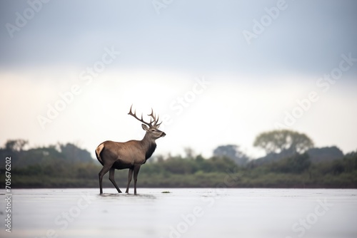 overcast sky with waterbuck silhouette riverside