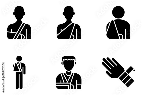 Injured man in bandage. Broken arm icon set. vector illustration on white background