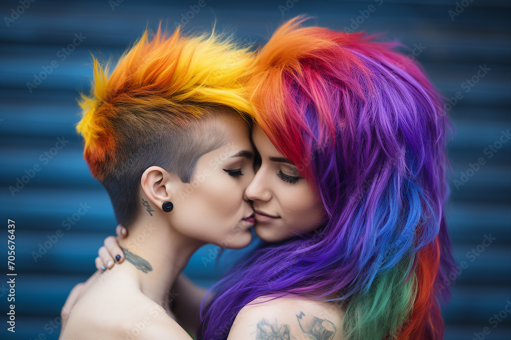AI generated picture of two charming homosexual girls spending romantic time together