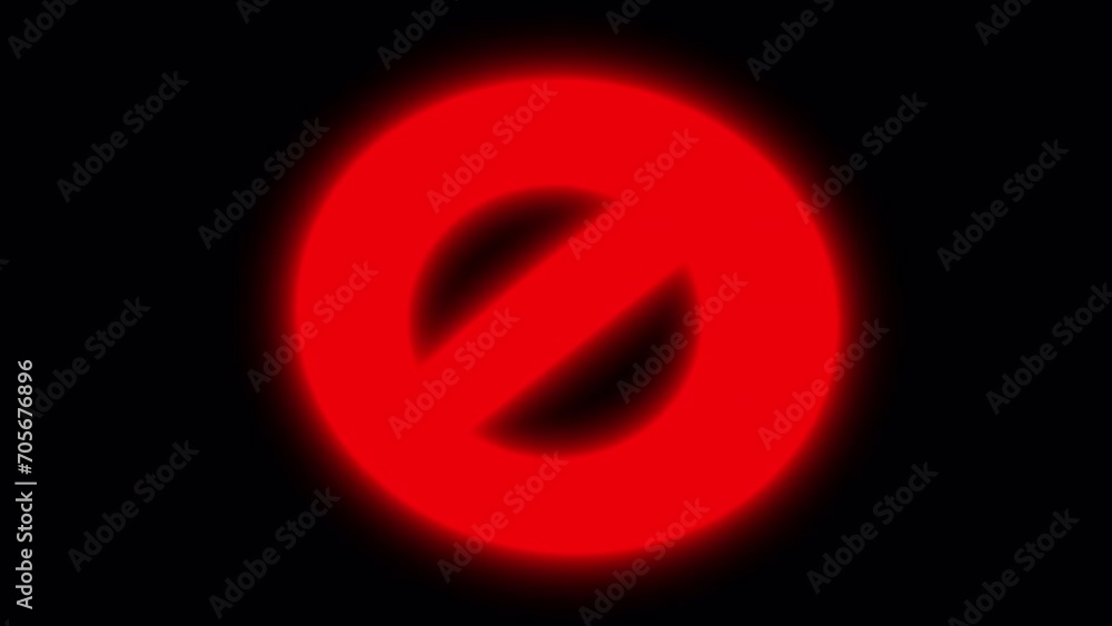 Thick neon prohibition sign on a black screen. Animation of prohibition and blocking in 4K with alpha channel. Crossed out red circle with trembling. Thick neon prohibition sign on a black screen. Animation of prohibition and blocking in 4K with alpha channel. Crossed out red circle with trembling.