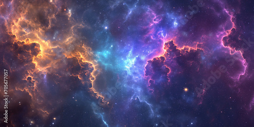 Colorful Nebula galaxy background with blue purple outer space and beautiful universe stars