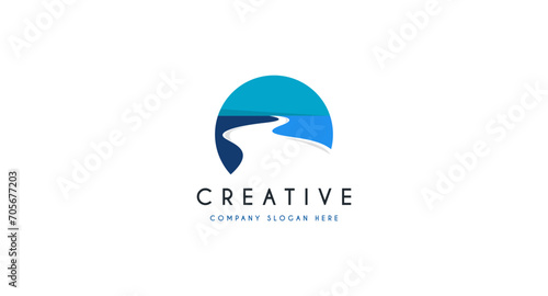 river creek winding road logo design illustration