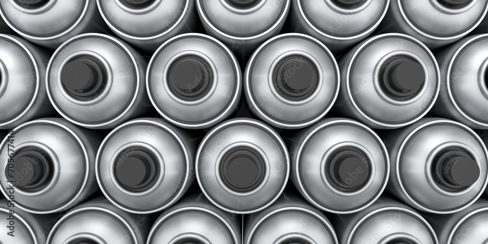 Set of spray paint cans in row on white background. Spray bottle and dispenser Set of spray paint cans in row on white background. Spray bottle and dispenser