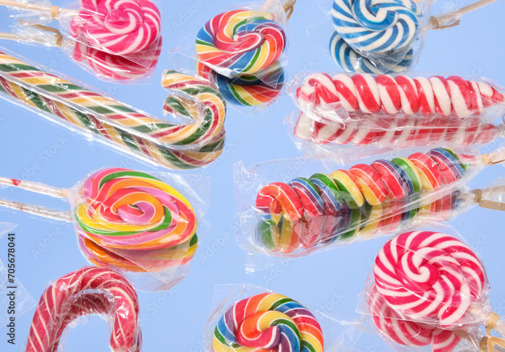 A rich assortment of deliciously sweet lollipops. Confectionary design.