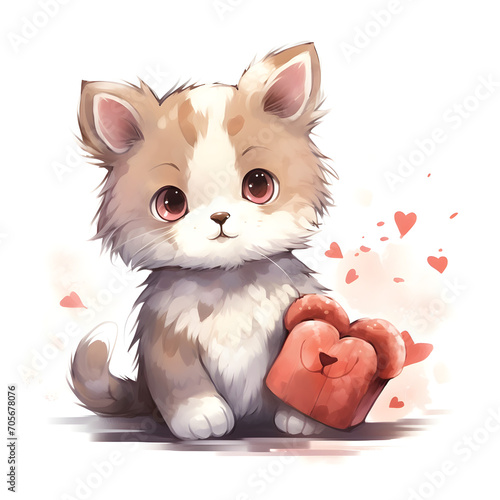 Valentine kitten, cute kitten, baby cat, love day, watercolor illustrations © Jaroo