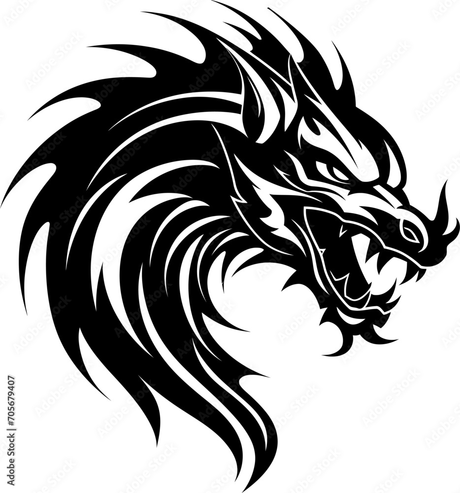 Tattoo dragon silhouette in black color. Vector template design for tattoo.