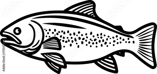 Trout fish silhouette in black color. Vector template for laser cutting wall art.