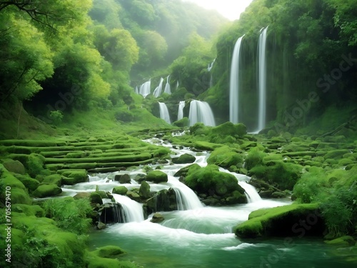 Nature Green Ecology Stream Waterfall.