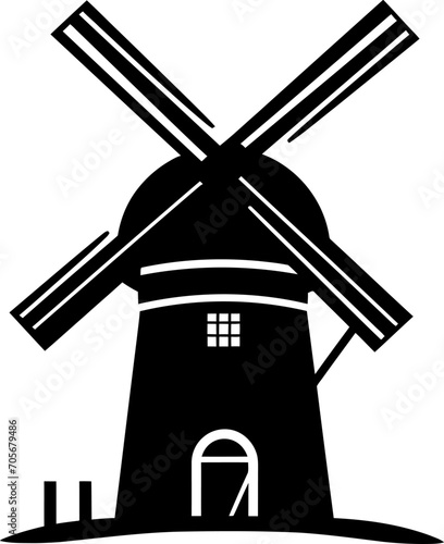 Windmill silhouette in black color. Vector template for laser cutting wall art.
