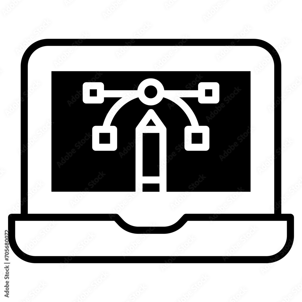 Laptop Pen tool solid glyph icon Laptop Pen tool solid glyph icon