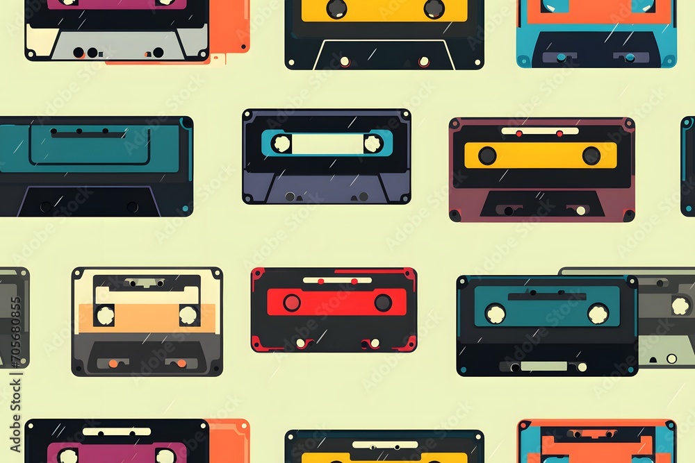 Fototapeta premium Seamless pattern with vintage cassette
