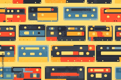 Seamless pattern with vintage cassette