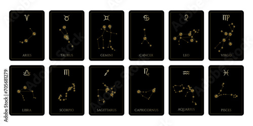 Set of zodiac constellations cards vector illustration design.