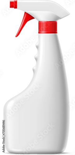 Liquid soap container, detergent package, cleanser bottle 3d mockup. Housekeeping detergent plastic bottle, household glass stain remover or cleaning disinfectant isolated realistic vector pack