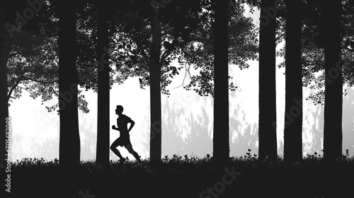Man Running In Black   White Noir Style Shadow Forest Bg Animation Seamless Loop 
