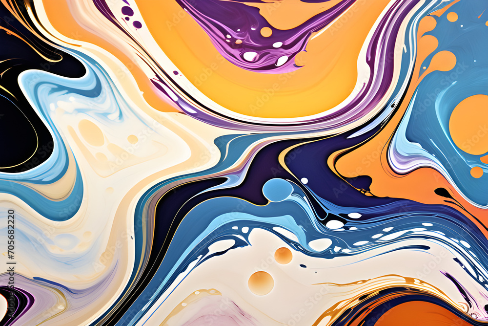 Obraz premium Closeup of abstract oil paint background texture with liquid fluid marbled paper texture banner texture. Generative AI (생성형 AI)