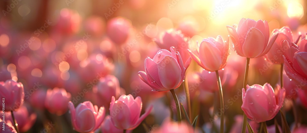 Gorgeous Spring Bloom: Soft Pink Tulip Flowers in a Natural Background