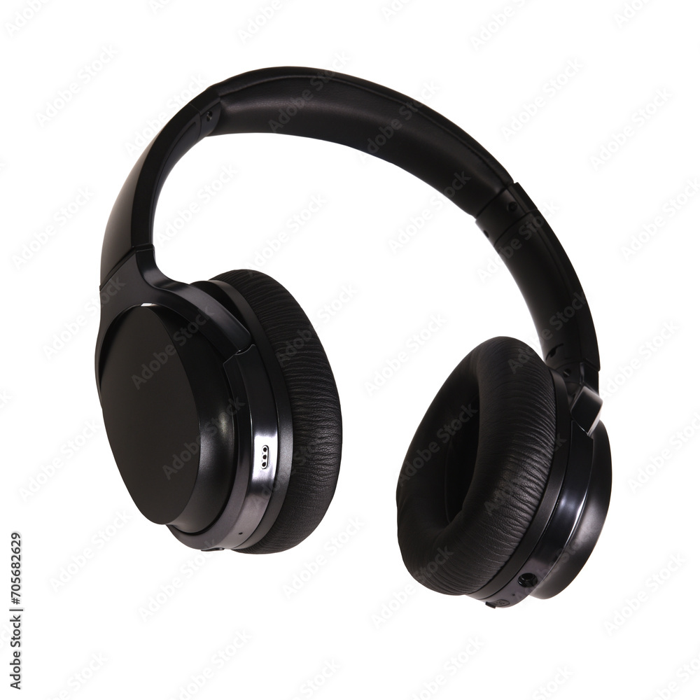 Black wireless modern headphones on a white isolated background Black wireless modern headphones on a white isolated background