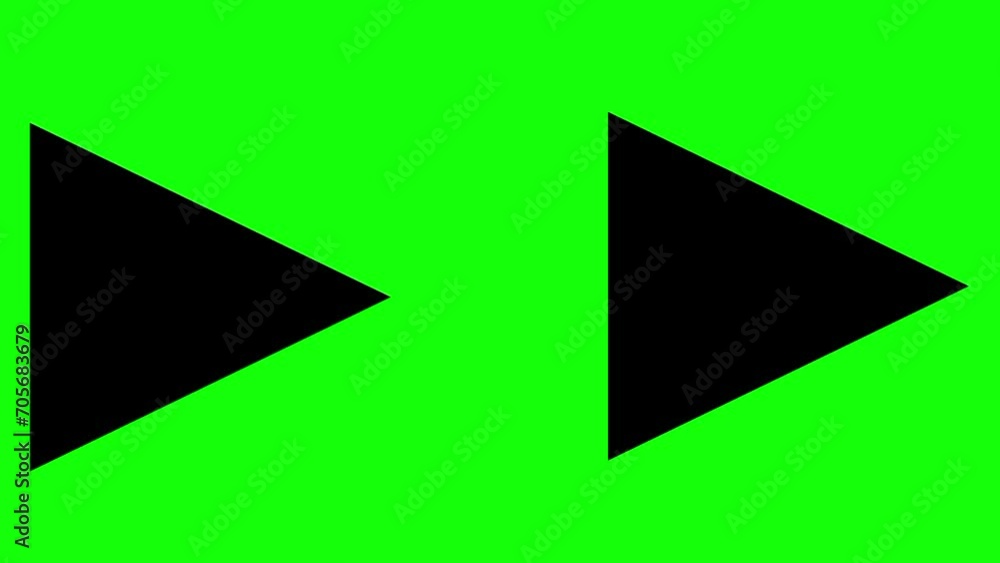 Animation of forward sign icon speeding up video with green screen background. Move forward and flash.