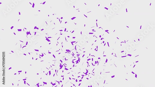 Slow motion of Purple Confetti on white, green and alpha matte background.