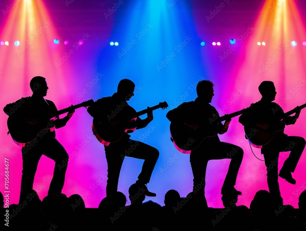 Live Band Performance Silhouettes with Colorful Stage Lights