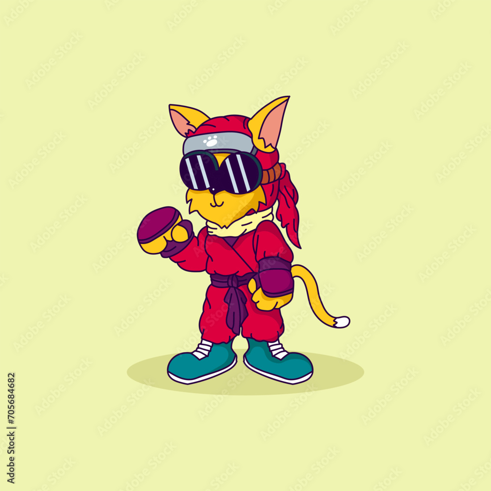 Cute Cat ninja vector illustration for fabric, textile and print