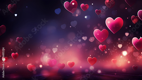 Dark purple St Valentine's Day background with pink hearts. Romantic holiday background